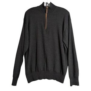 Orvis Merino Wool Quarter Zip Sweater Mens L Grey Preppy Golf Old Money